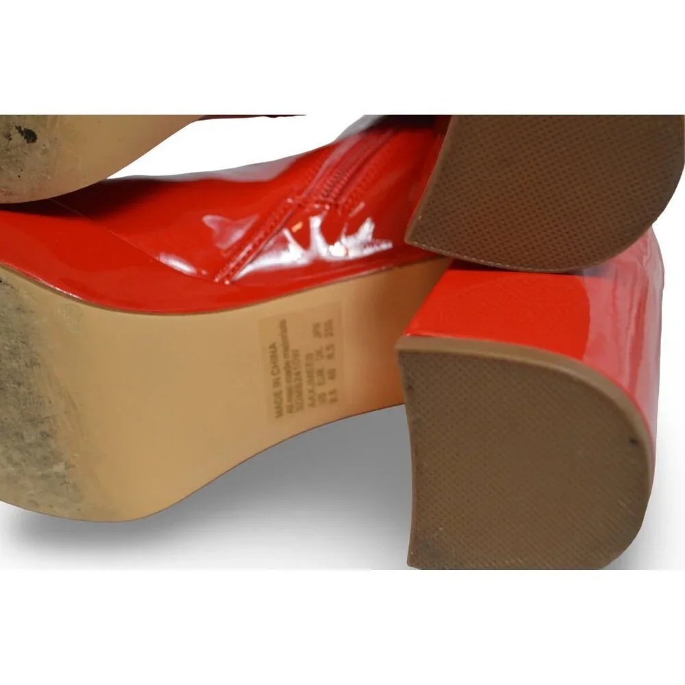Dream Pairs Women Mid Calf Gogo Platform Boots Block Heel Square Toe Red 8.5